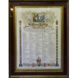 'THE ROYAL SOCIETY OF ST GEORGE TO HOWARD BUTT ESQ', watercolour, gilt and calligraphy, 85cm x 60cm,
