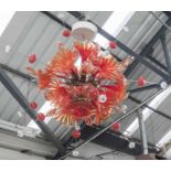 KUMULUS CHANDELIER, designed by Peter Nilsson in year 2000, red handmade crystal glass,