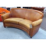 SOFA, curved form in tanned leather, 150cm W.