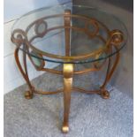 SIDE TABLES, a pair, Continental vintage gilt bases with glass tops, 56cm H.