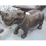 BRONZE HIPPOPOTAMUS, realistically cast, 106cm L.