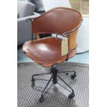 KALLEMO DESK CHAIR, Swedish designed, in brown leather (with slight faults).