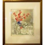 JANET SKEA 'Still life with eggs', watercolour, signed lower left, 26cm x 24cm, framed and glazed.
