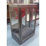 BATHROOM CABINET, industrial style in polished, distressed metal with glass shelves,