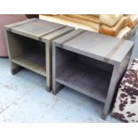 SIDE TABLES, a pair, contemporary style in grey with bronzed insets to tops, 60cm x 45cm x 60cm H.