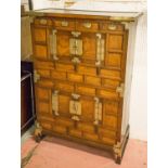 SIDE CABINET, early 20th century Korean elm in two parts with four drawers above two pairs of doors,