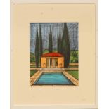 BERNARD BUFFET 'Villa with pool', 1987, original lithograph, printed by Sorlier, 32cm x 23cm,