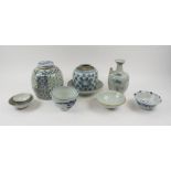 ORIENTAL CERAMICS, nine various items, including blue and white ginger jar, 22cm H, wine pot,