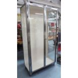 DISPLAY CABINET, industrial polished metal with glass shelves, 95cm x 46cm x 178cm H.