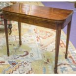 TEA TABLE, George III mahogany and boxwood line inlaid with D shaped foldover top,