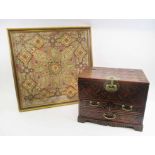 ORIENTAL JEWELLERY CASKET, parquetry bamboo finish, 32.5cm H x 24.