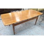 LOW TABLE, mid 20th century, teak on turned stretchered supports, 43cm H x 118cm W x 56cm D.