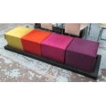 BENCH/STOOLS, a set of four, multi coloured on a black base, individually removable,
