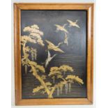 19TH CENTURY JAPANESE INLAID LACQUER PANEL, in later maple veneered frame, 68cm x 53cm.