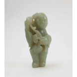 A FINE CHINESE PALE CELADON COLOURED JADE CARVED FIGURE, figure of a boy, Lingzi Ruyi Sceptre,