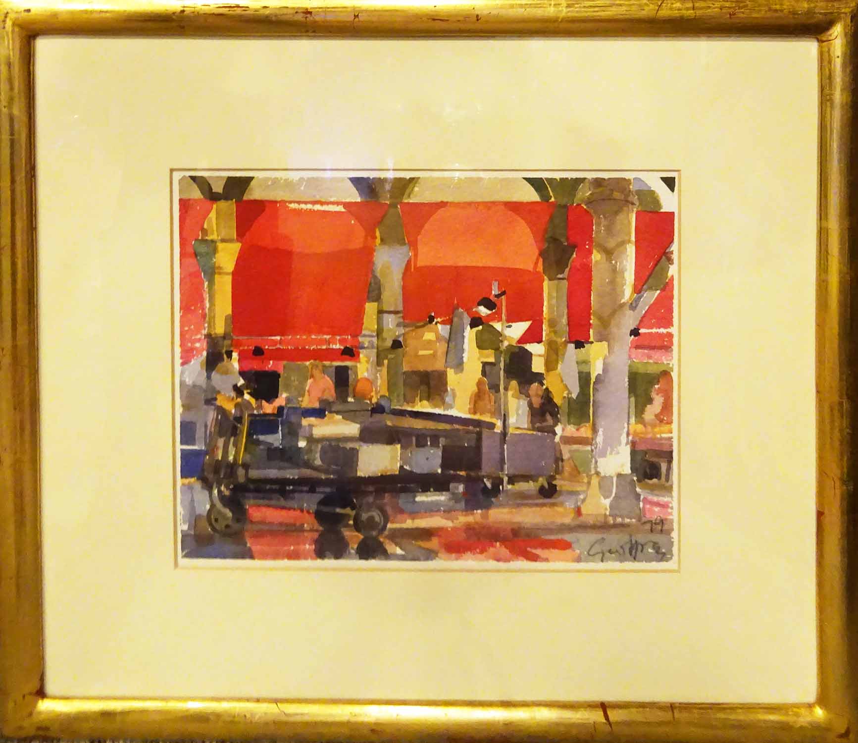 GEOFFREY HUMPHRIES 'Interior of a fish market', 1979, watercolour, signed and dated lower left,