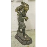 JAPANESE STYLE BRONZE FIGURE, cast as a peasant carrier, 111cm H x 67cm D.