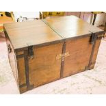 CAMPAIGN TRUNK, 19th century, Anglo Indian teak and iron bound with hinged top,