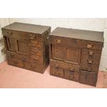 TANSU, a near pair late 19th century Japanese stained firwood and iron bound,