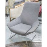 TOM LLOYD ARMCHAIR, grey cotton upholstered manufactured by Walter Knoll with chrome support,