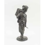ORIENTAL BRONZE FIGURAL SCULPTURE, Japanese woman with sickle, carrying a basket, 29cm H.