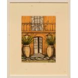 BERNARD BUFFET 'Villa with pots', 1987, original lithograph, printed by Sorlier, 32cm x 23cm,