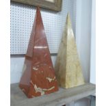 OBELISKS, a matched pair, marble, of pyramid form, 60cm H.