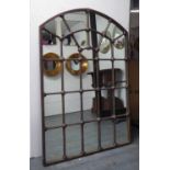 WINDOW MIRROR, Georgian style, rustic cast iron frame, 104cm x 155cm H.