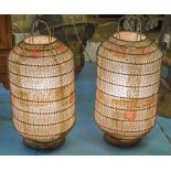 LANTERNS, a pair, mid 20th century, Chinese wirework and paper lined, 76cm H.