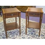 BEDSIDE TABLES, a pair, by Ethan Allen in Regency style, each with a drawer and undertier,