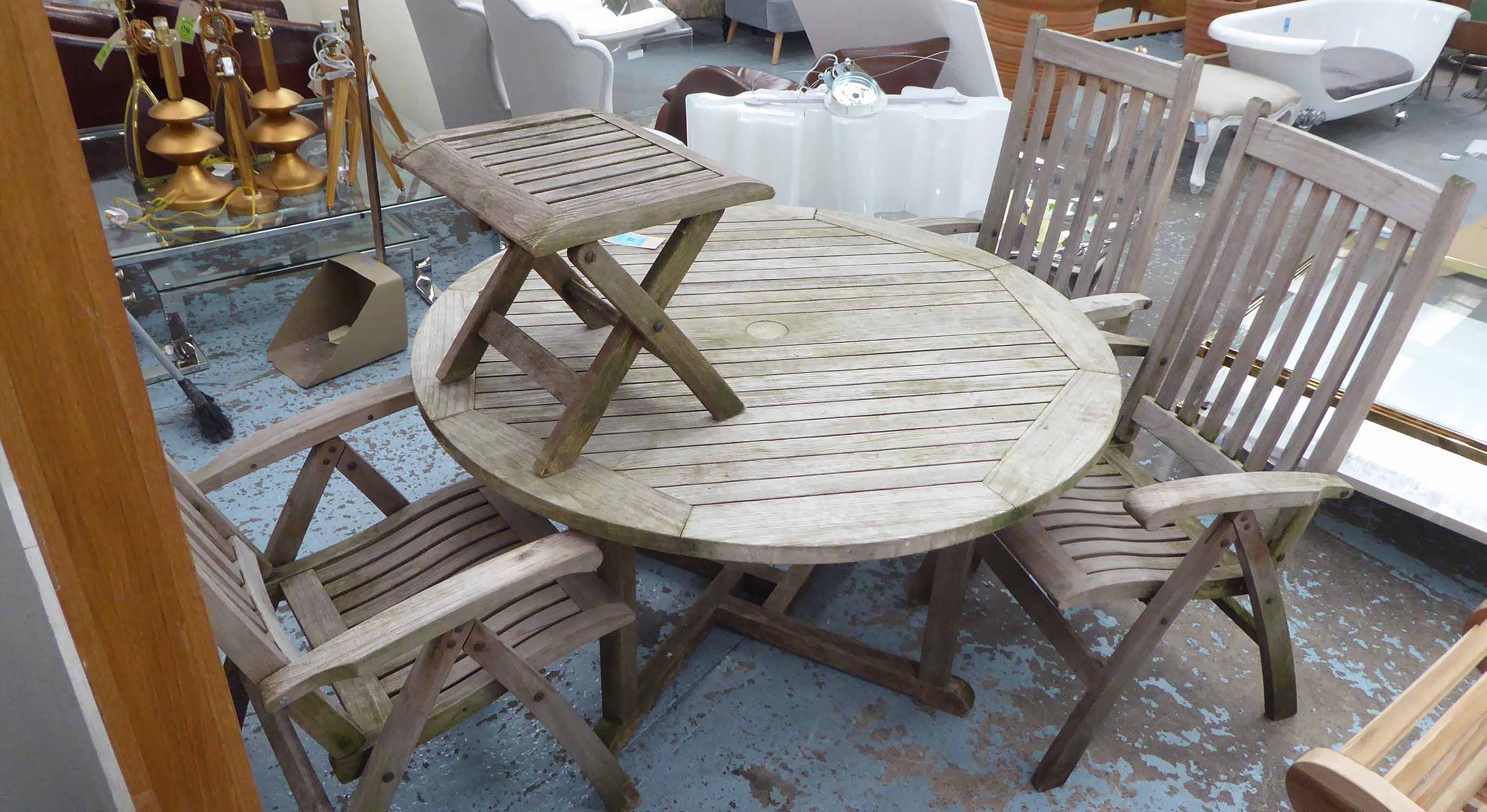 GARDEN TABLE, circular, in weathered teak, by Barlow Tyrie, - Image 3 of 5