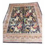 FINE PURE SILK PERSIAN 'HUNTING' DESIGN CARPET,