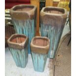 GLAZED PLANTERS, two pairs, contemporary style, blue over black glazed, two large 90cm H x 42cm W,