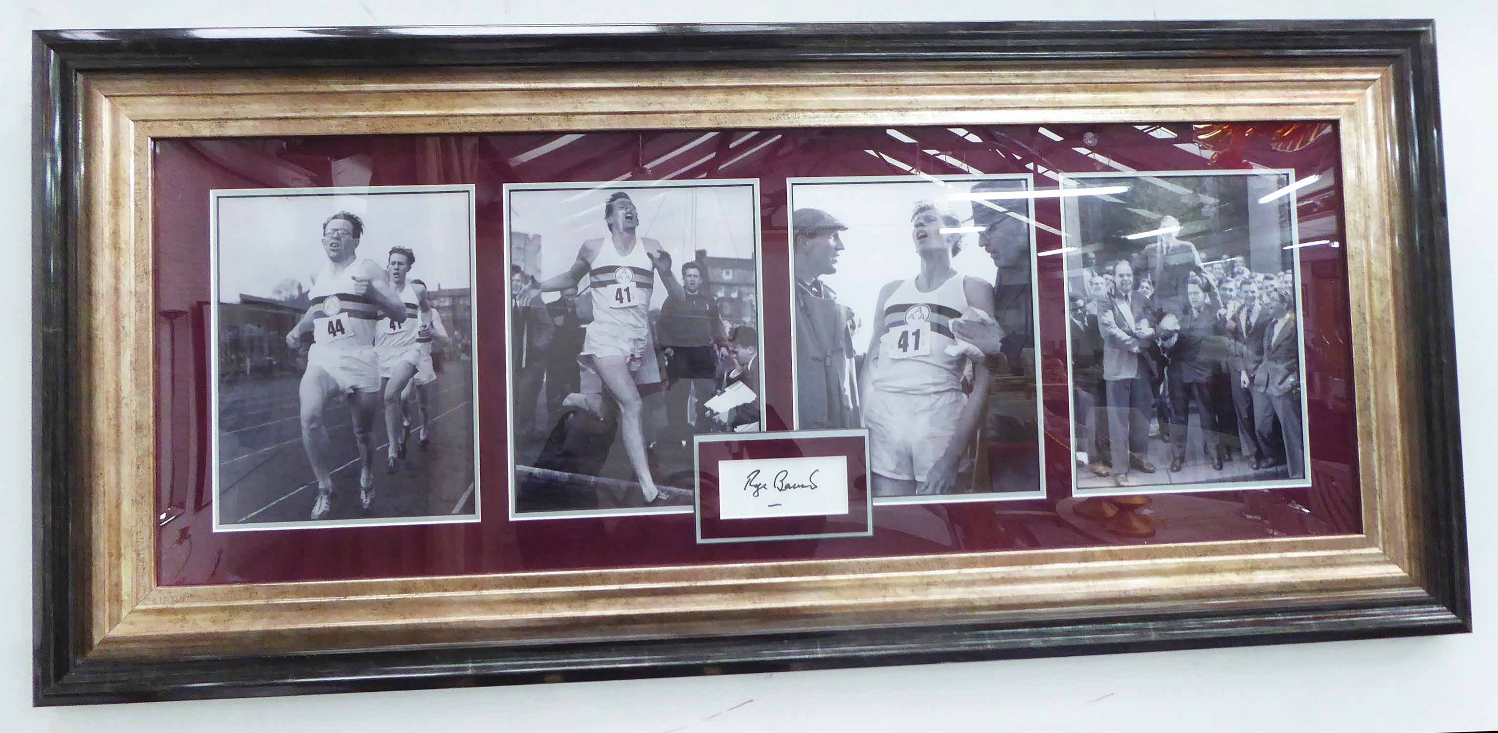 ROGER BANNISTER PHOTOPRINTS, four framed as one, including his signature, overall 110cm W x 51cm H.