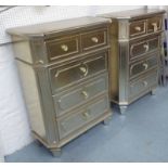 CHEST OF DRAWERS, a pair, gilt finish, silver plate handles.