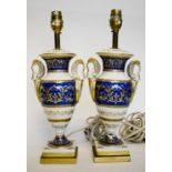 PAIR OF 19TH CENTURY CERAMIC VASE TABLE LAMPS, 24.5cm H.