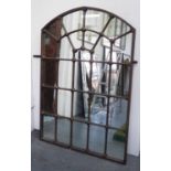 WINDOW MIRROR, Georgian style, rustic cast iron frame, 104cm x 155cm H.