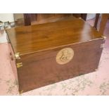 TRUNK, Chinese camphorwood with hinged top and brass handles, 50cm H x 97cm W x 53cm D.