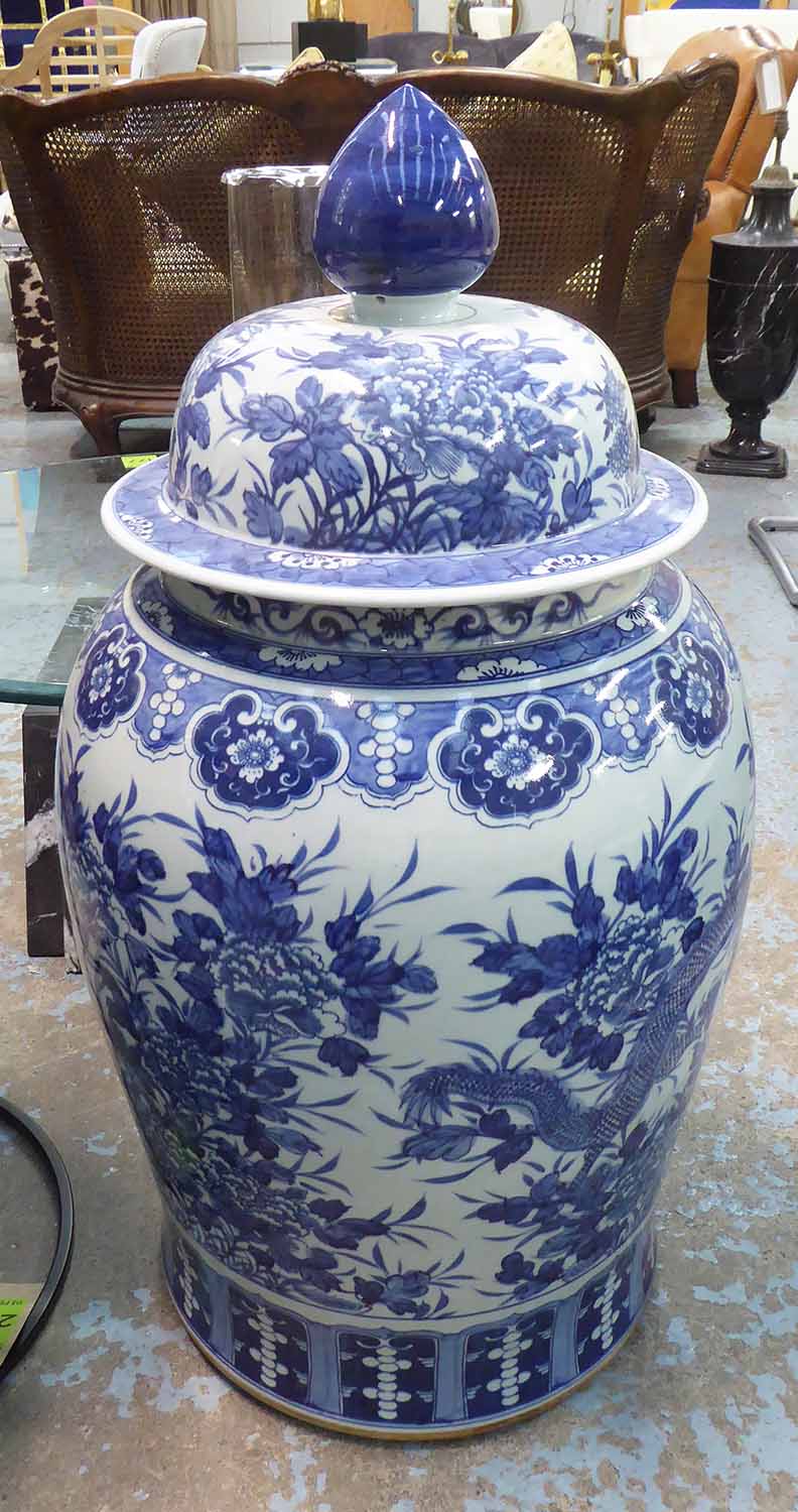 BALUSTER VASE, of large proportions Chinese style blue and white, 86cm H.