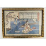 THREE JAPANESE WOODBLOCK PRINTS, one by Utagawa Kunisada (1785 - 1864), 50cm x 39cm.