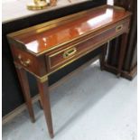 CONSOLE TABLE, military campaign style with brass, 3/4 gallery, 28cm x 109cm W.