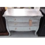 LOW CHEST, having three long drawers in faux crocodile pattern with silvered finish,