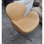 SWAN STYLE SWIVEL CHAIR, caramel coloured leather, 72cm W.