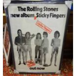 ROLLING STONES STICKY FINGERS OUT NOW NEW ALBUM POSTER, 85cm x 60cm, framed and glazed.