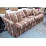 SOFA, of large proportions, striped upholstery, 10cm D x 70cm H x 254cm L.