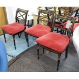 DINING CHAIRS, a set of eight, ebonised each with gilt detail, 53cm W,