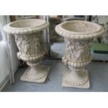 URNS, a pair, Zoffoli style in reconstituted stone, 91cm H.