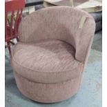 TUB CHAIR, swivel seat in rusted chenille upholstery, 80cm x 80cm x 75cm.
