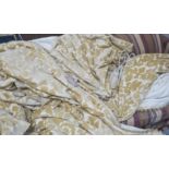 CURTAINS, two pairs, patterned cream chenille, lined and interlined,