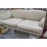 SOFA, Howard style in cream fabric with two seat cushions, 188cm W x 100cm D.